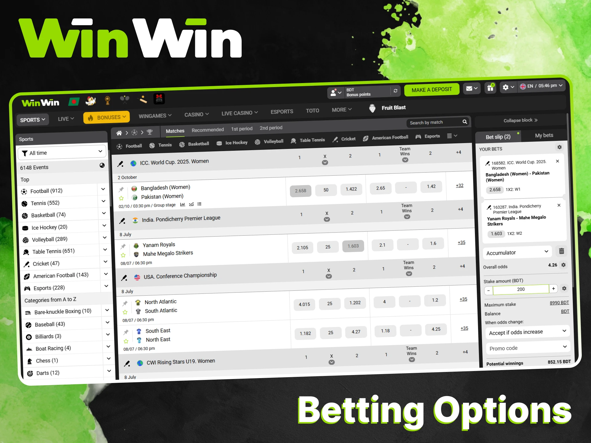 Familiarize yourself with the betting options offered by WinWin.