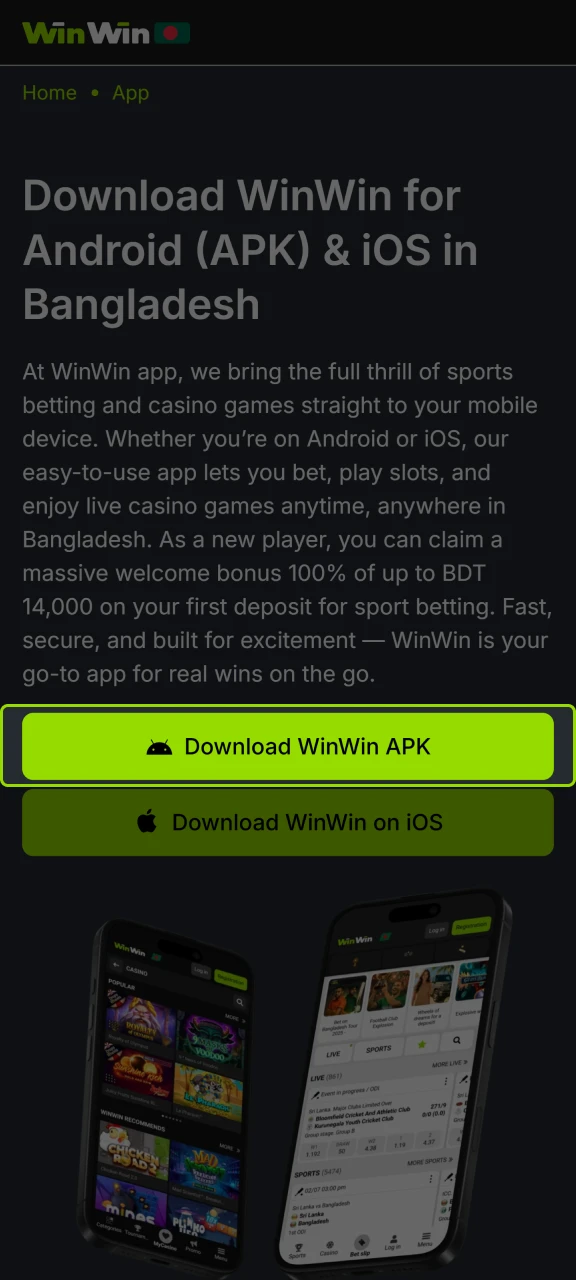 Click the Download WinWin APK button to start the installation process.