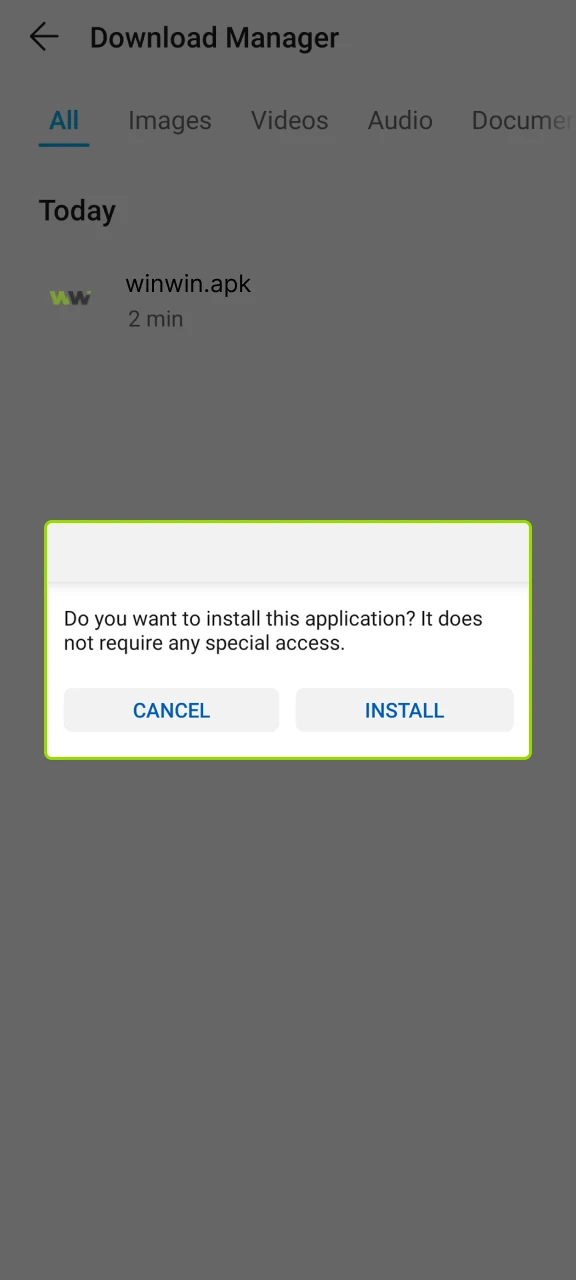Install the WinWin app on your Android device.