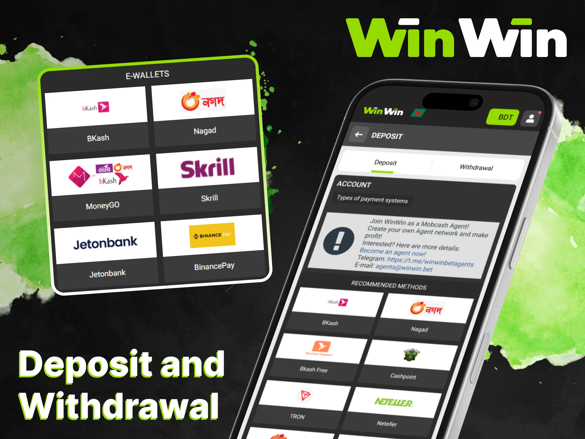 Familiarize yourself with the deposit and withdrawal methods available in the WinWin application.