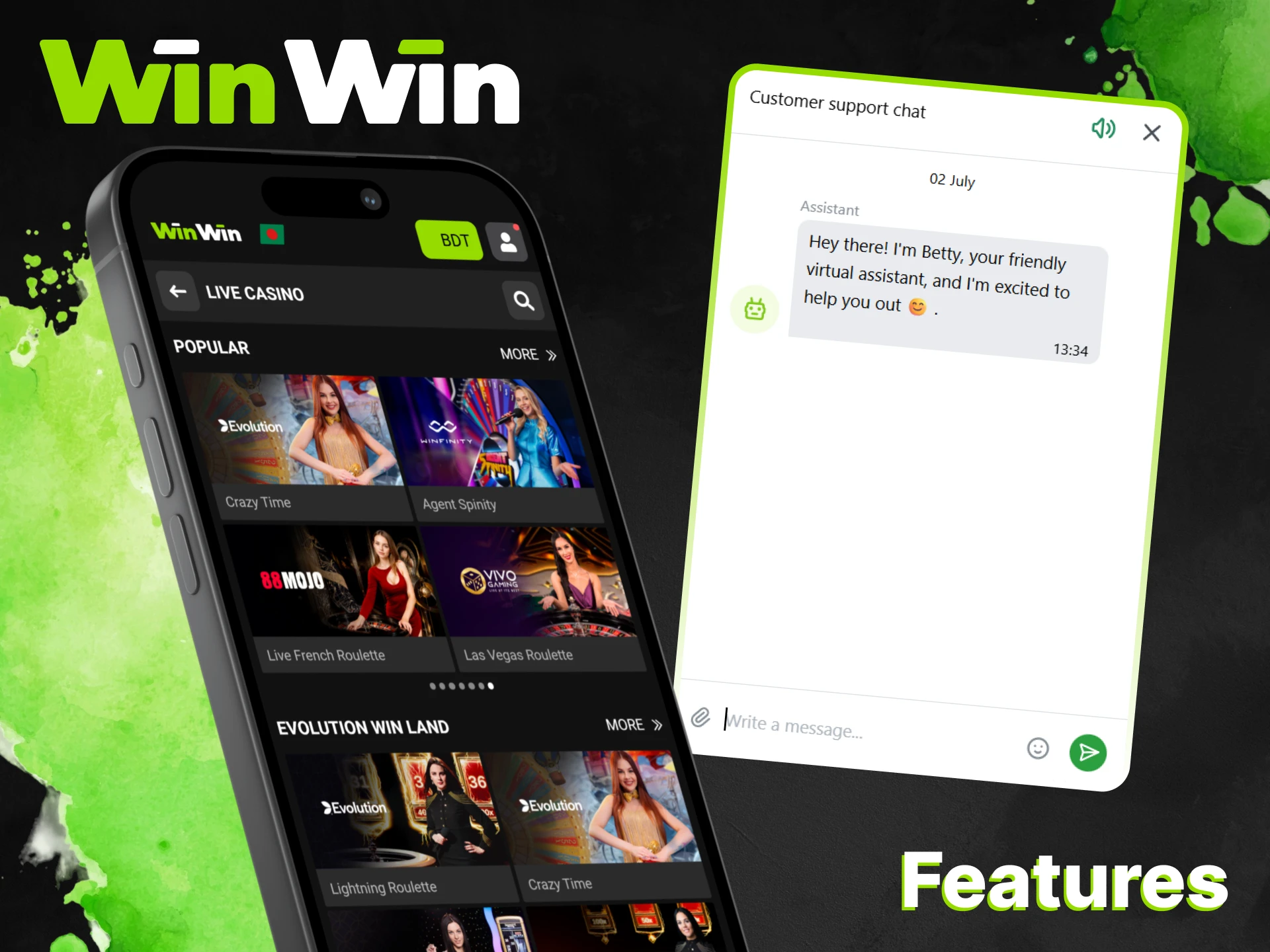 Enjoy betting, live casino, customer support and much more at WinWin.