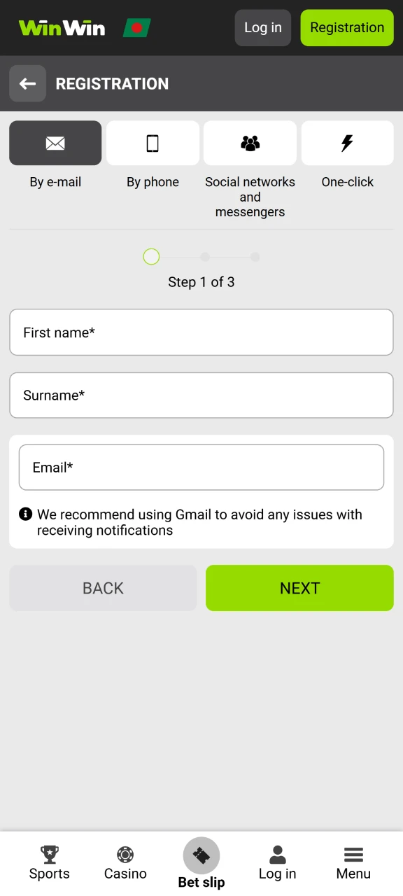 Sign up for the WinWin app via email, phone, social networks or one click.