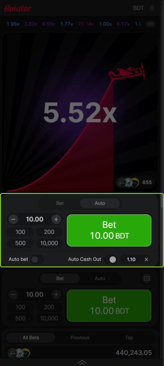 Try the autobet mode in the Aviator game at WinWin.
