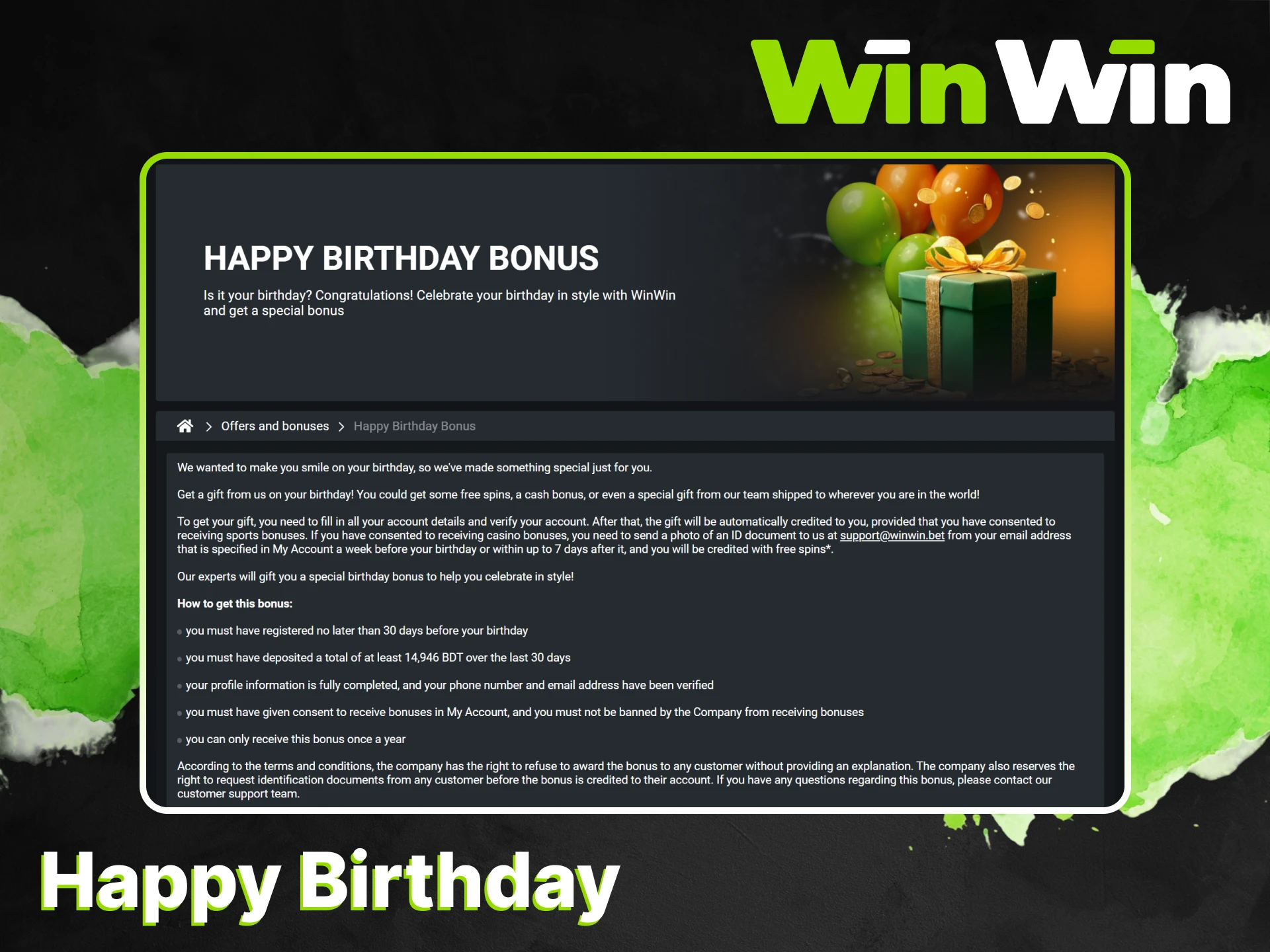 WinWin offers a bonus for your birthday.