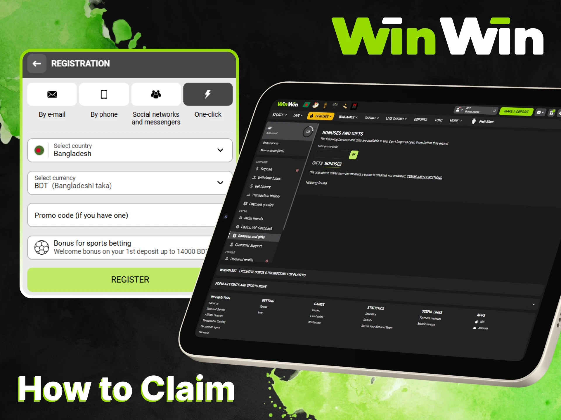Register at WinWin, make your first deposit and get bonuses.