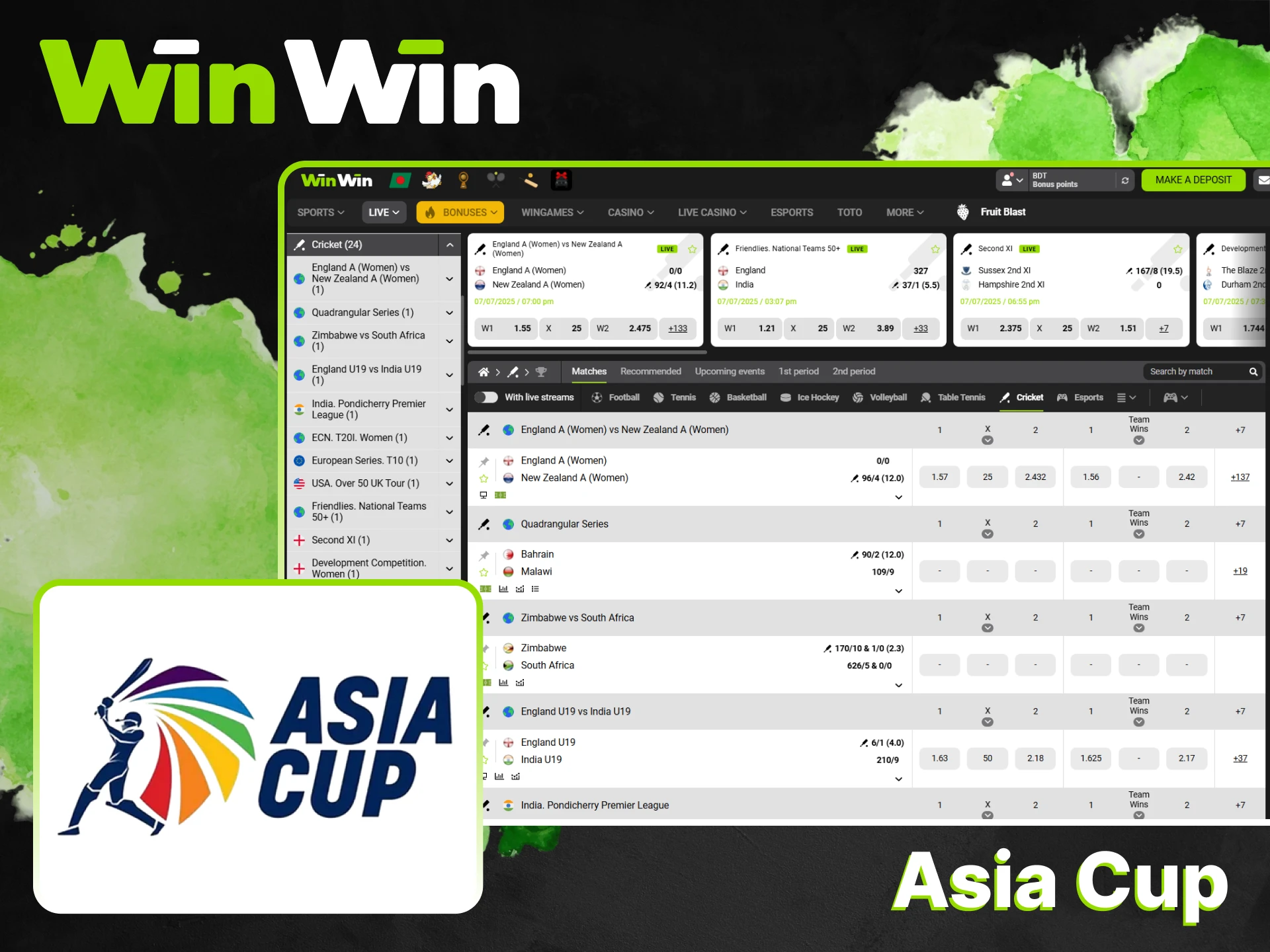 The Asia Cup tournament is available for betting at WinWin bookmaker.
