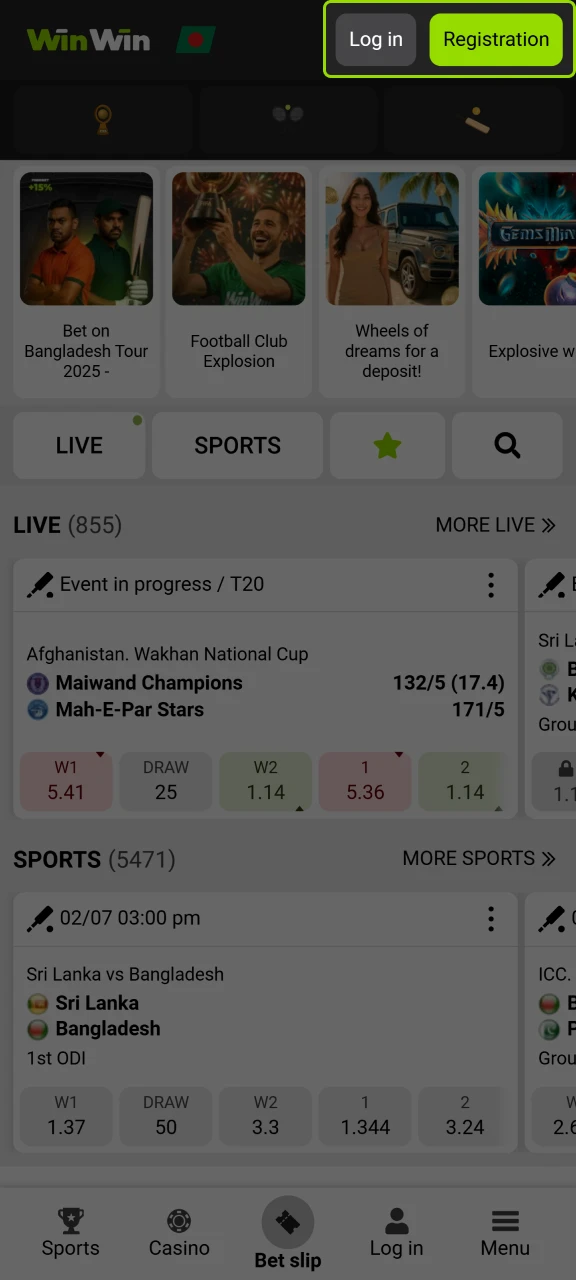 Register or log in to your WinWin account.