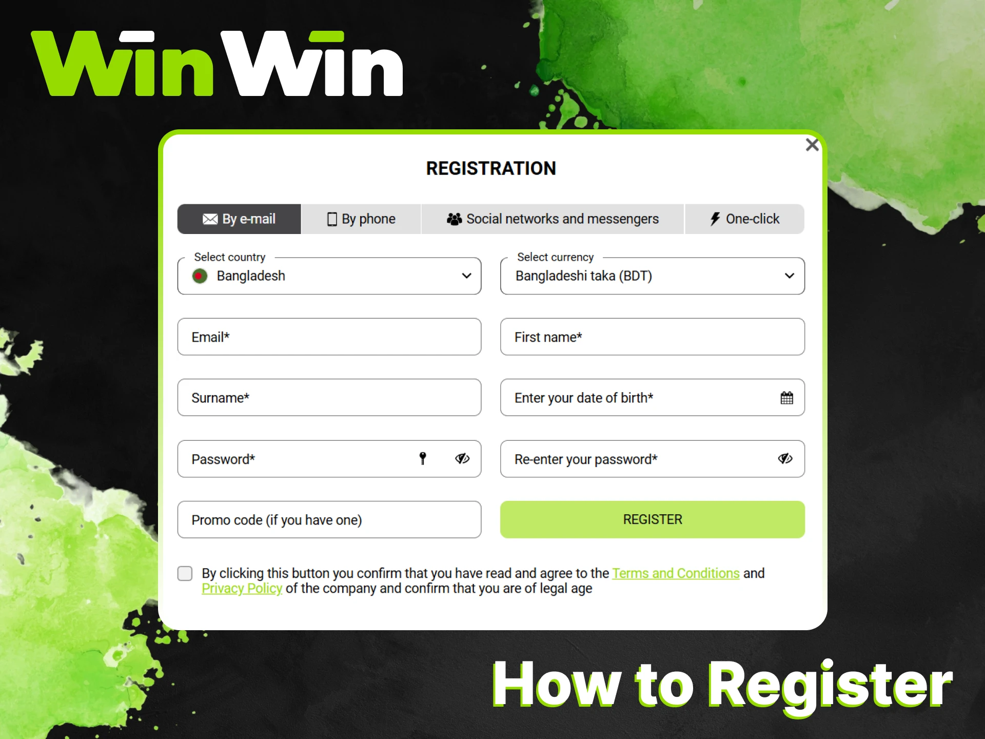 Open the registration form to create a WinWin account.