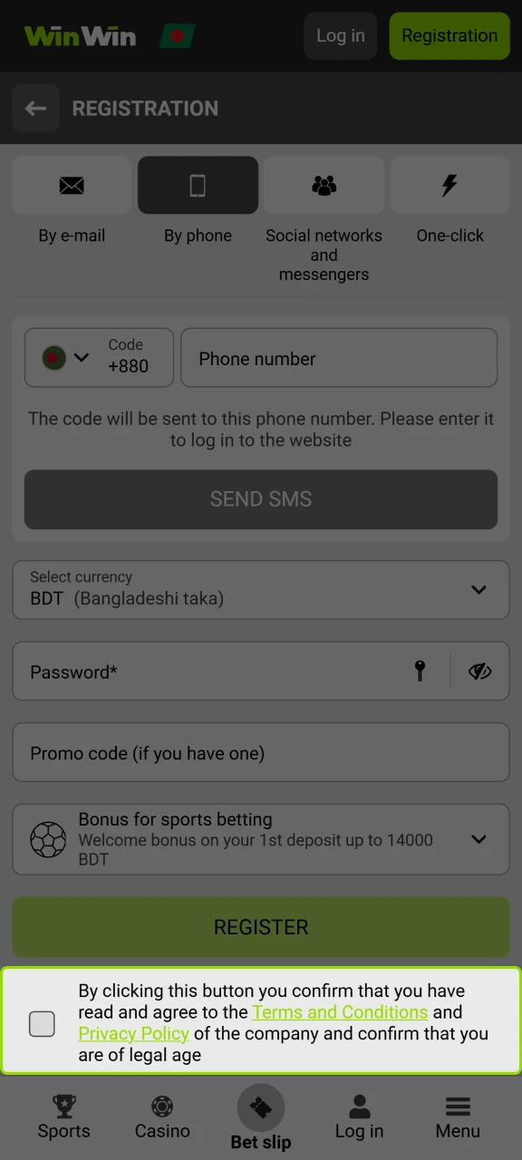 To complete your registration you have to agree to WinWin's terms and conditions.