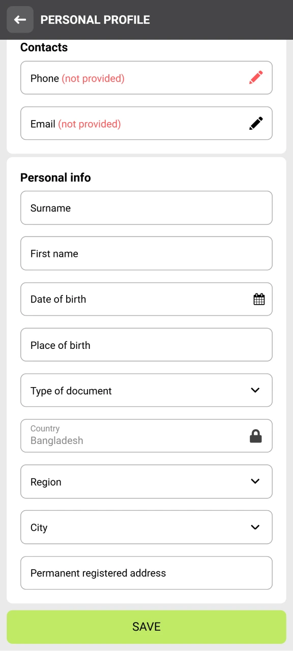 Add your personal information to verify your WinWin account.